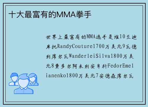 十大最富有的MMA拳手 